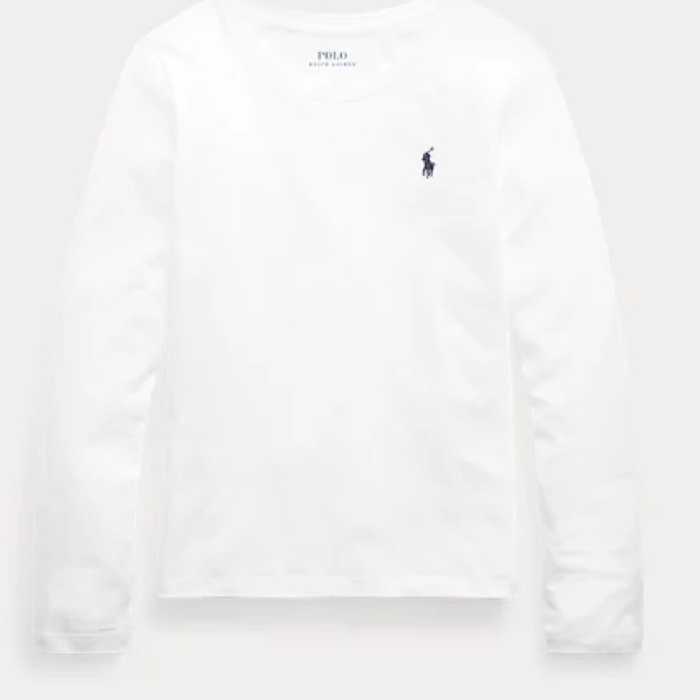 Girl’s Polo by Ralph Lauren Cream Cotton Jersey Long-Sleeve Tee
